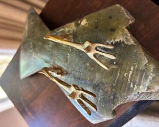 Etched Soapstone & Bronze Egyptian Ibis Bird Figurine