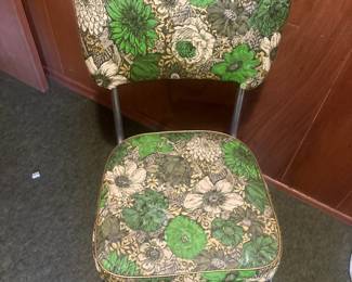 Mid Century Modern Green Floral Vinyl Chair