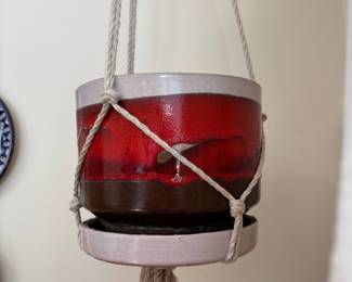 Red, Brown & Cream Ceramic Hanging Planter