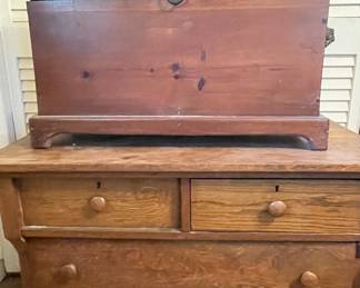 Antique oak dresser, small trunk