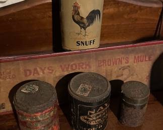 Snuff tins & rack