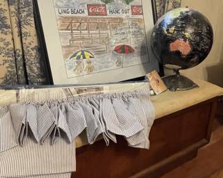 Long Beach print, cedar chest, globe