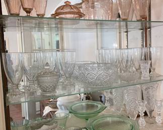 Pink & green Depression glass