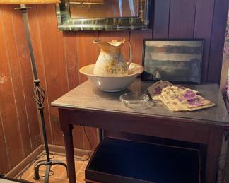 Antique table & wash bowl & pitcher