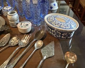 Blue goblets, silverplate