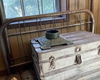 Antique metal bed & trunk