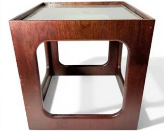 Dark Brown Wooden Side Table with Glass Top