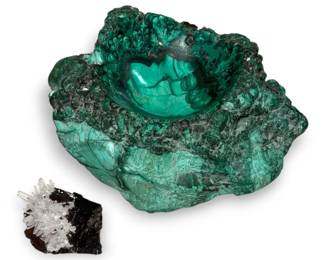 Malachite Ashtray  Needle Quartz Sphalerite Crystal Cluster