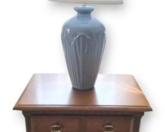 Kincaid Hunters Run Sold Wood 2 Drawer Nightstand  Blue Lamp