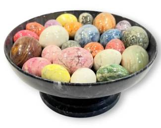 Marble Bowl With Polished Stone Eggs