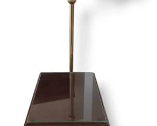 Colonial Furniture Company Solid Wood Glass Top Side Table  Brass Swing Arm Lamp