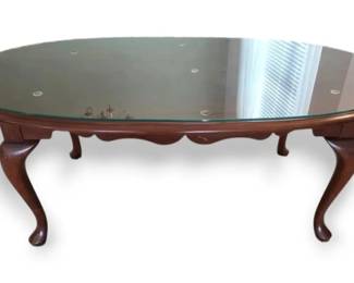 Oval Solid Wood Coffee Table With Glass Top