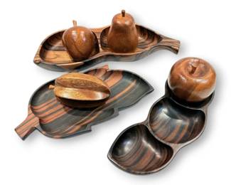 Carved Wooden Fruit And Bowls