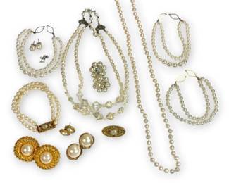 Faux Pearl Necklaces, Earrings,  Brooches
