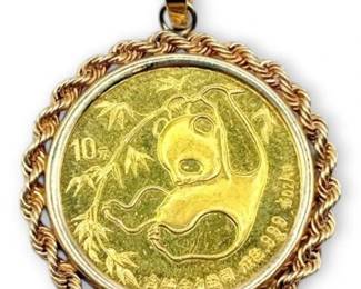 1 10 Oz .999 Gold 10 Yuan Panda Coin in 14k Bezel