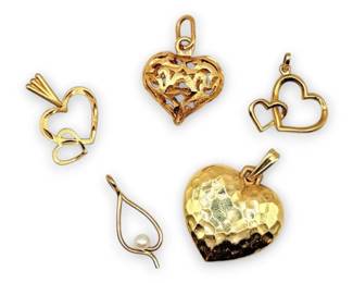 14k Gold Heart  Pearl Leaf Pendants 5.23g Total