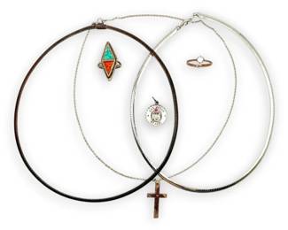 Sterling Silver Omega Chains, Rings,  Cross Pendant 53g Total