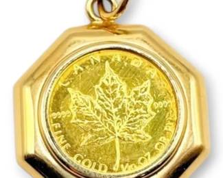 1 10 Oz .999 Gold Canadian Maple Leaf Coin in 14k Bezel