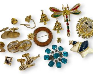 GoldToned Brooches, Pins,  Cufflinks