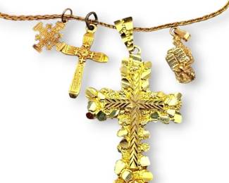 14k Gold Cross Pendants on 18 Wheat Chain Necklace 17.91g Total