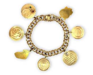 7 14k Gold Double Link Charm Bracelet 36.93g Total