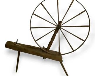 Large Antique Primitive Wooden Spinning Wheel