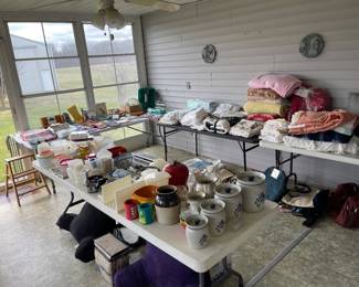 collectible cannister sets, small appliances, linens, vintage linens