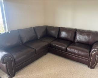 Dark Brown Leather Studded Sectional