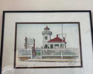 Framed & Matted Pen Drawing "Mukilteo Light House" by Peter A. Jensen