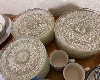 Glass dinner dishes and dessert dishes