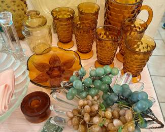 Whitehall Amber pitcher and 6 tumblers