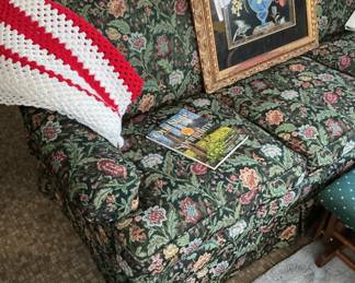 Floral sofa hand stitched afghan