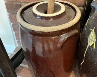 Brown crock churn