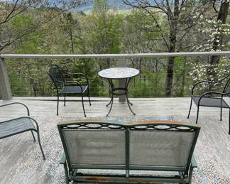 Metal Patio Glider Love Seat, Mosaic Bistro Table/2 Chairs