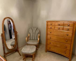 Cheval Mirror, Glider Rocker/ottoman chest