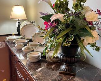 Limoges china /Thomasville Marble Top Buffet