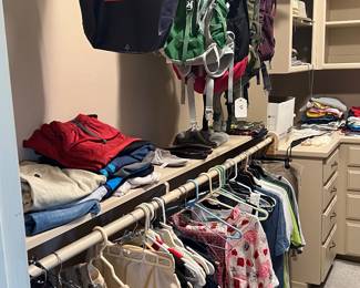 Clothing, back packs, socks