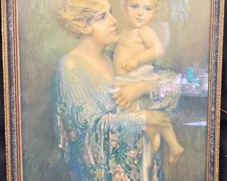 a vintage framed lithograph print titled "Mother's Sonny Boy," 1931