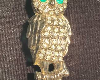 Vintage owl pin with rhinestones
