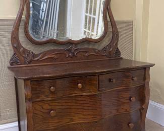 Antique 4-drawer dresser with beveled mirror 