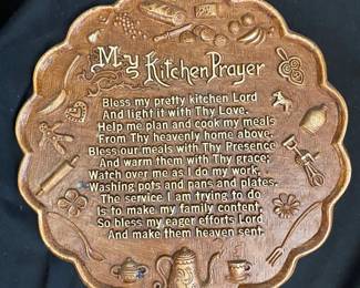 vintage 1970s resin wall plaque features the "My Kitchen Prayer" poem. It is manufactured by Burwood Products