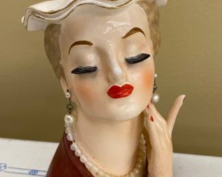 a vintage lady head vase, likely manufactured by Napco or Inarco during the 1950s