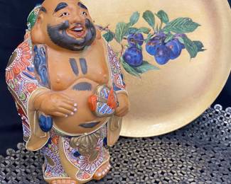 Antiue Japanese Sariage Pottery Buddha Hotei Figure 