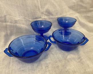 vintage Hazel-Atlas Moderntone cobalt blue Depression glass, produced between 1934 and 1942