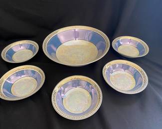 Vintage blue luster ware bowl set