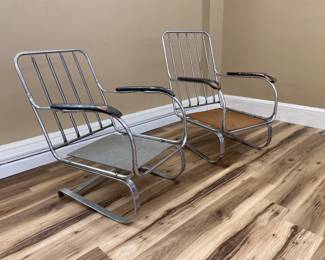 vintage Art Deco Springer lounge chairs designed by Kem Weber for the Lloyd Manufacturing Company