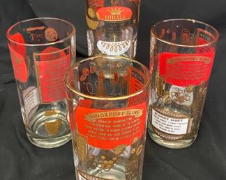 Set of vintage cocktail recipe glasses