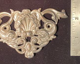 Vintage shell & dolphins pin