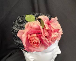 Vintage hat with pink millinery roses