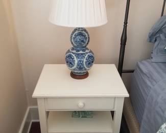 One-drawer end table by Ethan Allen; table lamp